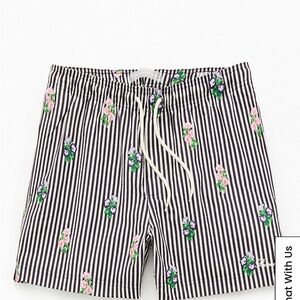 PacSun Black and White Striped Floral Swim Trunks